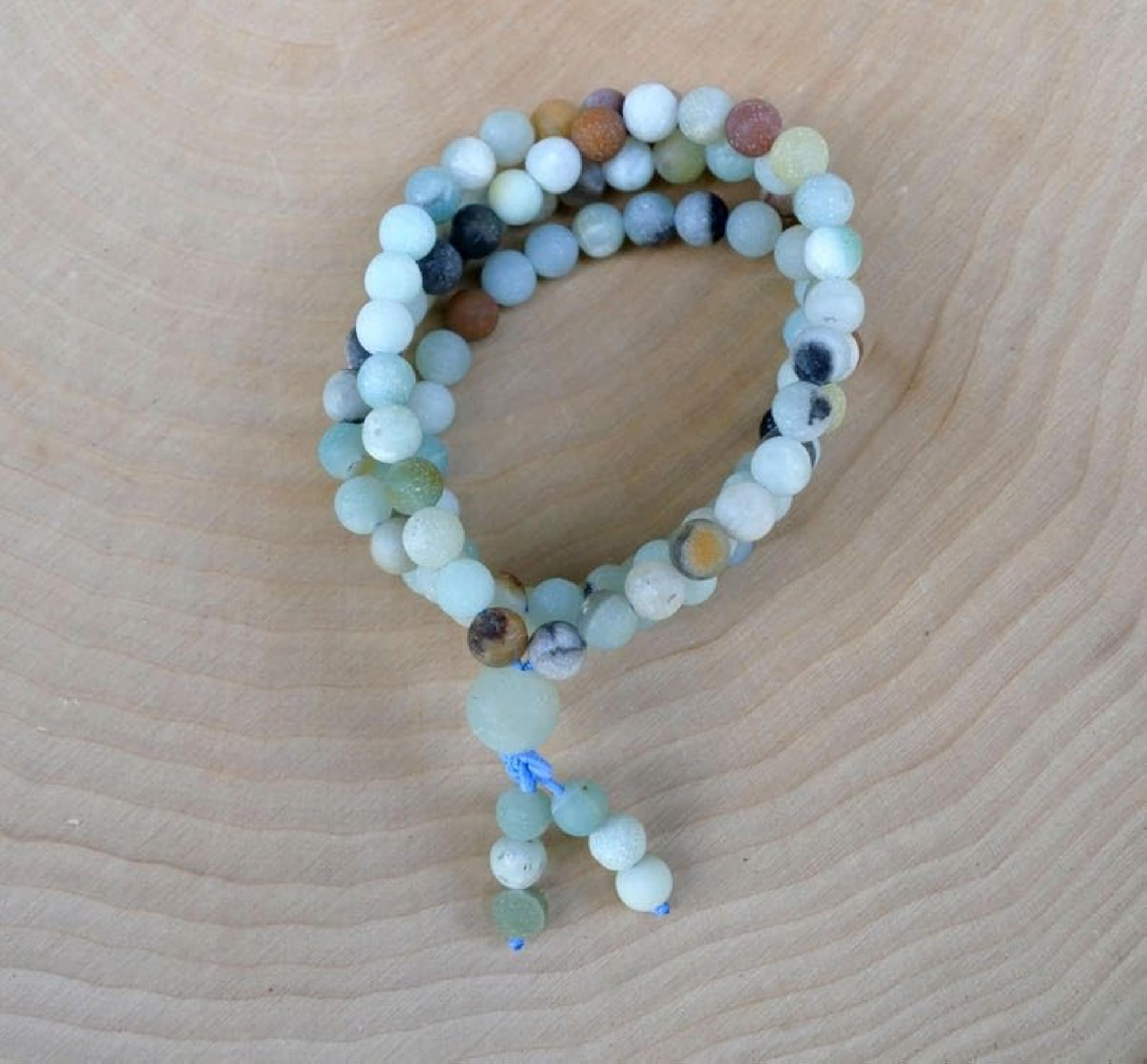 Natural Amazonite Beaded Handmade Prayer Mala Necklace, 108+1 Beads
